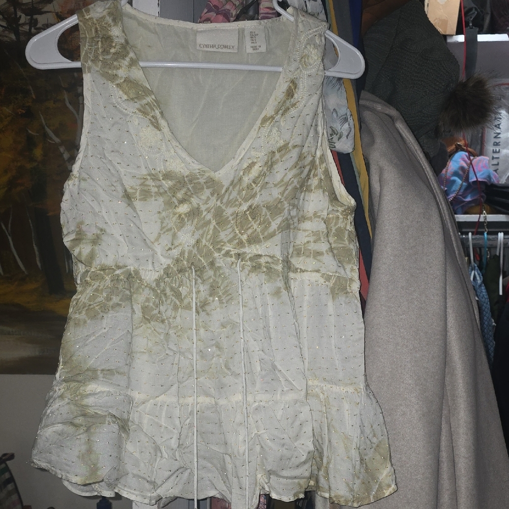 Cynthia Rowley Olive and Cream Sleeveless Blouse